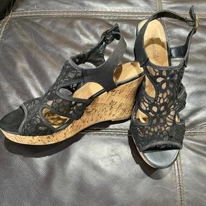Black Lace Wedge Heels